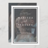 エレガントなヴェラム 白黒フレーム フォト ウェディング 招待状 (正面/裏面)