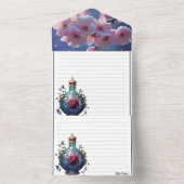 エレガントな三つ折り結婚式招待状 - ピンクの桜 オールインワン招待状 (内側)