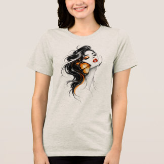 エレガントな三羽の蝶の抽象芸術 トライブレンドTシャツ