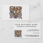 エレガントな中世手紙Wのアンティークのモノグラム 名刺 (正面/裏面)