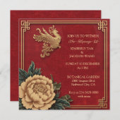 エレガントな中国の鮮やかな赤 招待状 (正面/裏面)