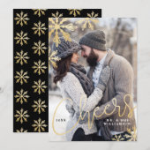 エレガントな乾杯 ゴールドの雪の結晶 新婚夫婦の写真 シーズンカード (正面/裏面)