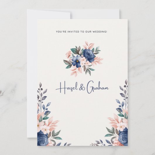 エレガントな予算で現代的な花の結婚式の招待状 招待状 (裏面)