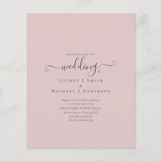 エレガントな予算 モノクローム ブラッシュ ピンク テキストのみ チラシ (正面)