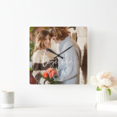 エレガントな二人 Mr & Mrs フォトパーソナライズド スクエア壁時計 (ホーム)