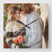 エレガントな二人 Mr & Mrs フォトパーソナライズド スクエア壁時計 (正面)