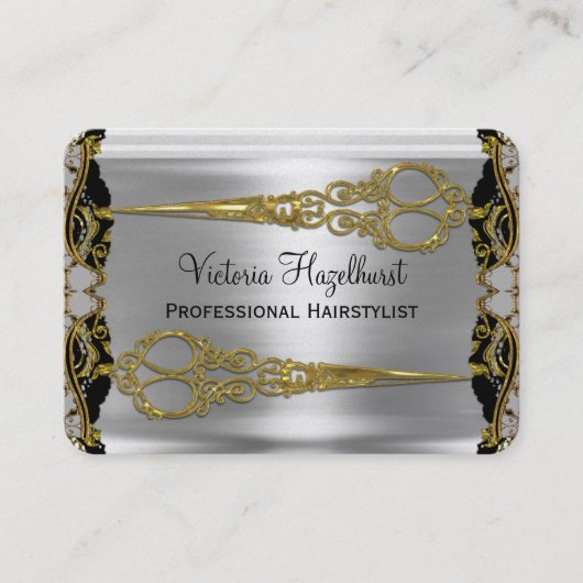 エレガントな二重はさみのフランスのな影の美容師 名刺 (正面)