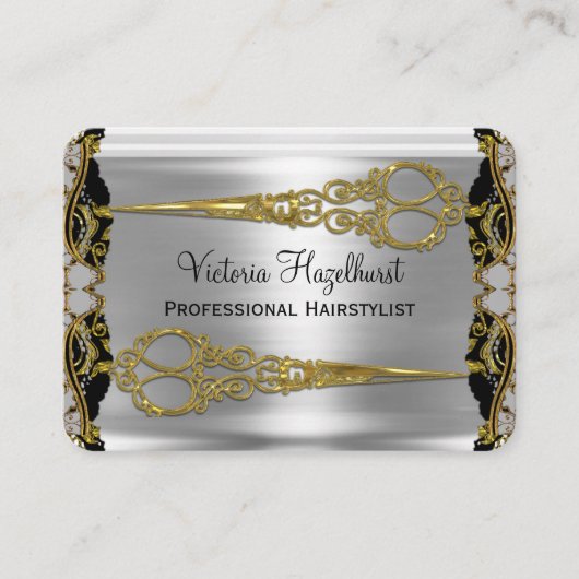エレガントな二重はさみのフランスのな影の美容師 名刺 (正面)