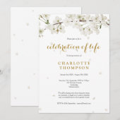 エレガントな人生の祝い 白い花のブーケ 招待状 (正面/裏面)