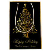 エレガントな企業のゴールドクリスマス ハッピーホリデー ミディアムペーパーバッグ (正面)
