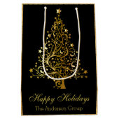 エレガントな企業のゴールドクリスマス ハッピーホリデー ミディアムペーパーバッグ (裏面)