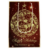 エレガントな企業のハッピーホリデー ゴールドオーナメント ミディアムペーパーバッグ (裏面)