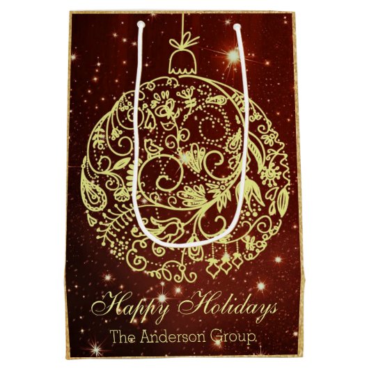 エレガントな企業のハッピーホリデー ゴールドオーナメント ミディアムペーパーバッグ (裏面)