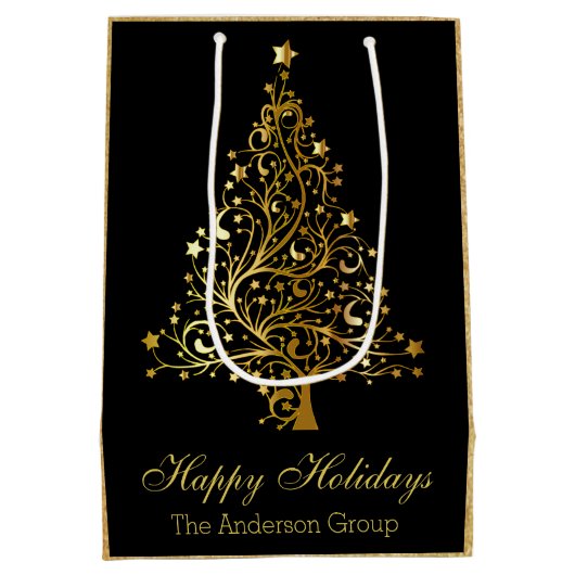 エレガントな企業のホリデーシーズン ゴールド クリスマス ミディアムペーパーバッグ (裏面)