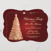 エレガントな休日のパーティの金ゴールドのクリスマスツリーの赤 招待状 (正面/裏面)
