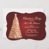 エレガントな休日のパーティの金ゴールドのクリスマスツリーの赤 招待状 (正面)