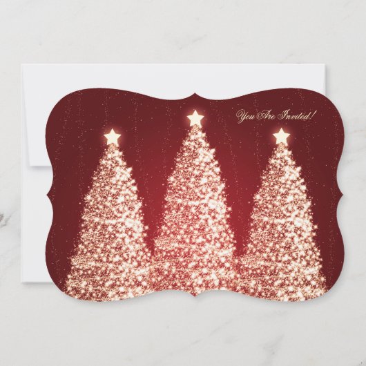 エレガントな休日のパーティの金ゴールドのクリスマスツリーの赤 招待状 (裏面)