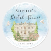 エレガントな会場の噴水とハト 花 結婚前のお披露目 ラウンドシール (正面)