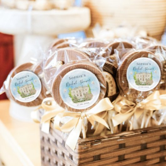 エレガントな会場の噴水とハト 花 結婚前のお披露目 ラウンドシール