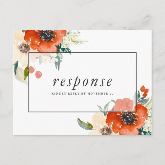エレガントな伝統の花のRSVP（出欠返信）with  meal choice インビテーションポストカード (正面)