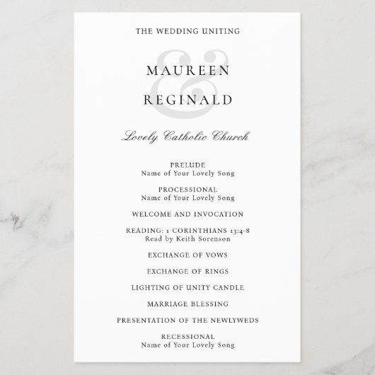 エレガントな伝統的な結婚式プログラム チラシ (正面)