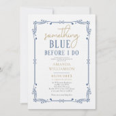エレガントな何かブルーのスクリプト ブライダルシャワー 招待状 (正面)