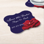 エレガントな保存日付のバーガンディの花の結婚式 ペーパーコースター (アングル)