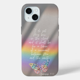 エレガントな信仰の虹の写真 花と蝶 iPhone 15ケース