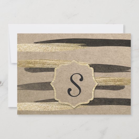 エレガントな偽のゴールドとブラックのペイントストローク セーブザデート (裏面)