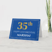 エレガントな偽のゴールドの輝き 35歳の誕生日、名前（青） カード (正面)