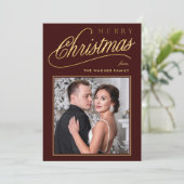 エレガントな偽のゴールドスクリプトのクリスマス写真 シーズンカード (スタンド正面)