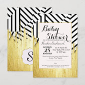 エレガントな偽のゴールドペイントストロークとストライプパターン 招待状 (正面/裏面)