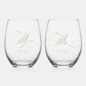 エレガントな偽の金のMr.とMrs.のカスタム名 ウェディング ステムなしワイングラス (正面)