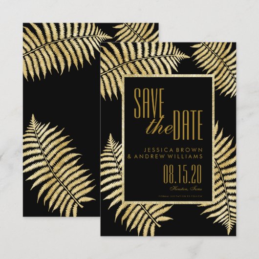 エレガントな偽の金箔シダのSave The Date 招待状 (正面/裏面)