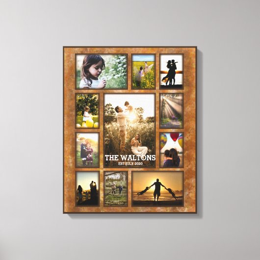 エレガントな偽ブロンズフレーム ファミリーフォトコラージュ キャンバスプリント (正面)