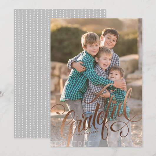 エレガントな偽箔の感謝するスクリプト シーズンカード (正面/裏面)