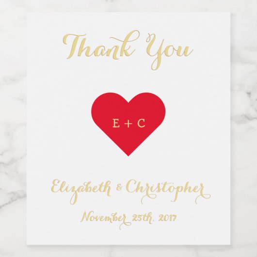 エレガントな偽金スクリプト結婚式婚約ハート ワインラベル (シングルラベル)