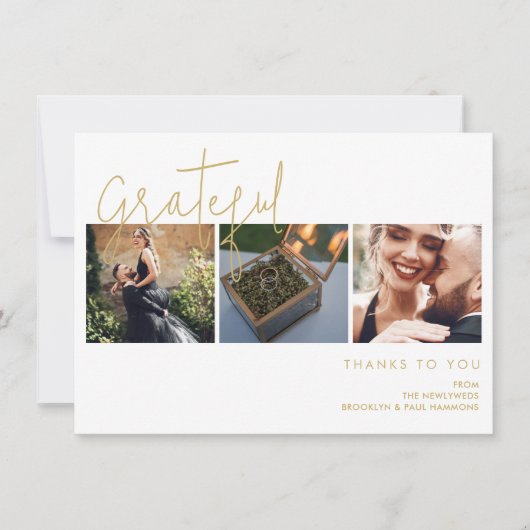 エレガントな偽金効果 感謝の3枚写真 ウェディング サンキューカード (正面)