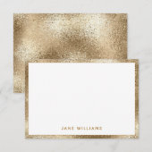 エレガントな偽金箔の輝きのある縁飾り付き オーダーメイド名前 ノートカード (正面/裏面)