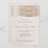 エレガントな偽銀のビーズが付いたベージュのリネン調 招待状 (正面/裏面)