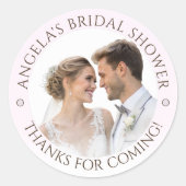 エレガントな優しいピンクのあなたの写真 ブライダルシャワー ラウンドシール (正面)
