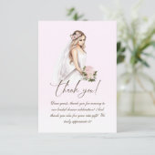 エレガントな優しいピンクの花嫁のシャワー サンキューカード (スタンド正面)