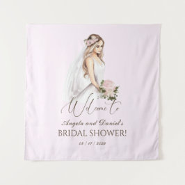 エレガントな優しいピンクの花嫁のシャワー タペストリー