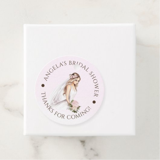 エレガントな優しいピンクの花嫁のシャワー フェイバータグ (インサイチュ)