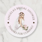 エレガントな優しいピンクの花嫁のシャワー フェイバータグ (正面)