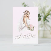 エレガントな優しいピンクの花嫁のブライダルシャワー セーブザデート (スタンド正面)