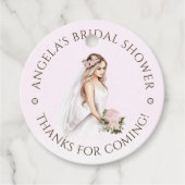 エレガントな優しいピンクの花嫁のブライダルシャワー フェイバータグ (正面)