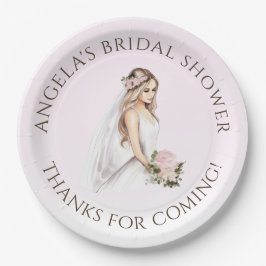 エレガントな優しいピンクの花嫁のブライダルシャワー ペーパープレート