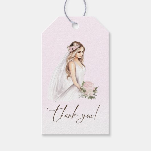 エレガントな優しいピンクの花嫁プレシャワーパーティー ギフトタグ (正面)