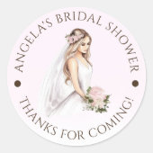 エレガントな優しいピンクの花嫁プレゼントシャワー ラウンドシール (正面)